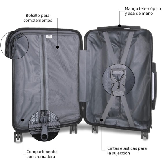 Maleta de Viaje de Cabina, Mediana, Grande 100ABS, 4 Ruedas Giratorias Maleta de Viaje de Cabina, Mediana, Grande 100ABS, 4 Ruedas Giratorias